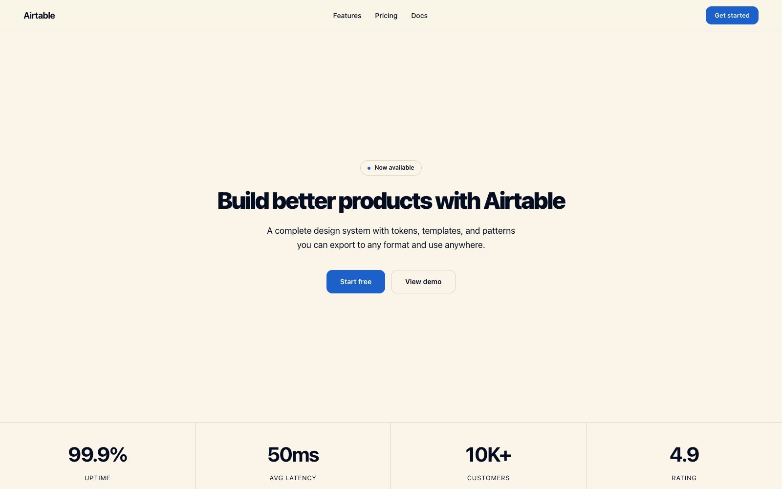 Airtable marketing page on warm parchment canvas with color-coded feature cards