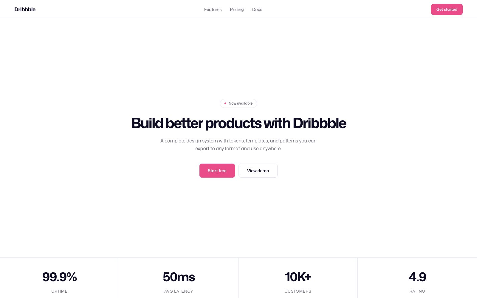 Dribbble gallery grid on white canvas with pink accents