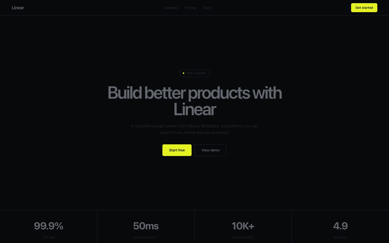 Linear issue tracker interface with acid-lime accents