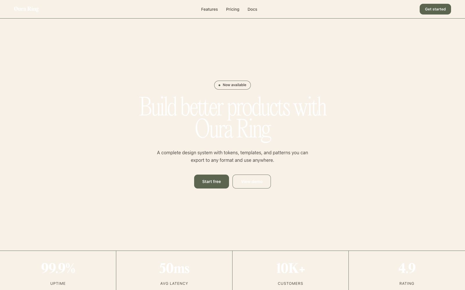 Oura Ring product page on warm cream canvas with tactile lifestyle photography