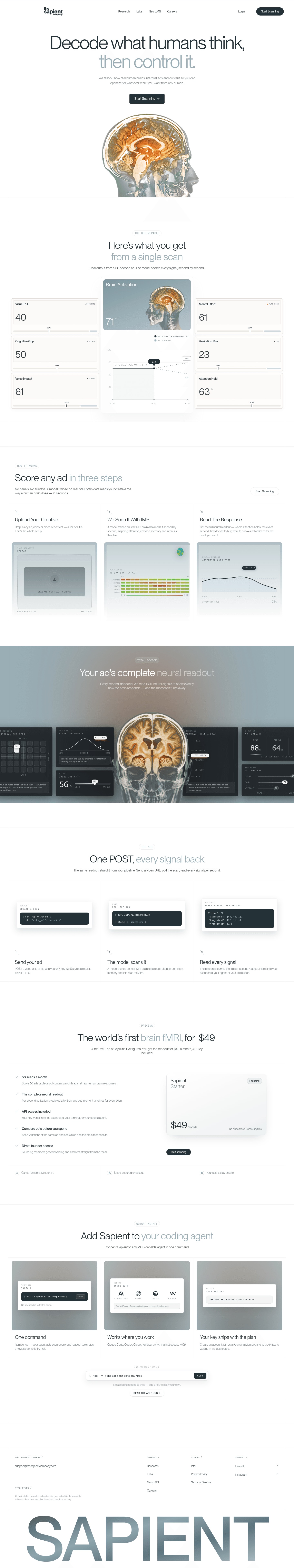 The Sapient Company homepage with white canvas and dark green headline