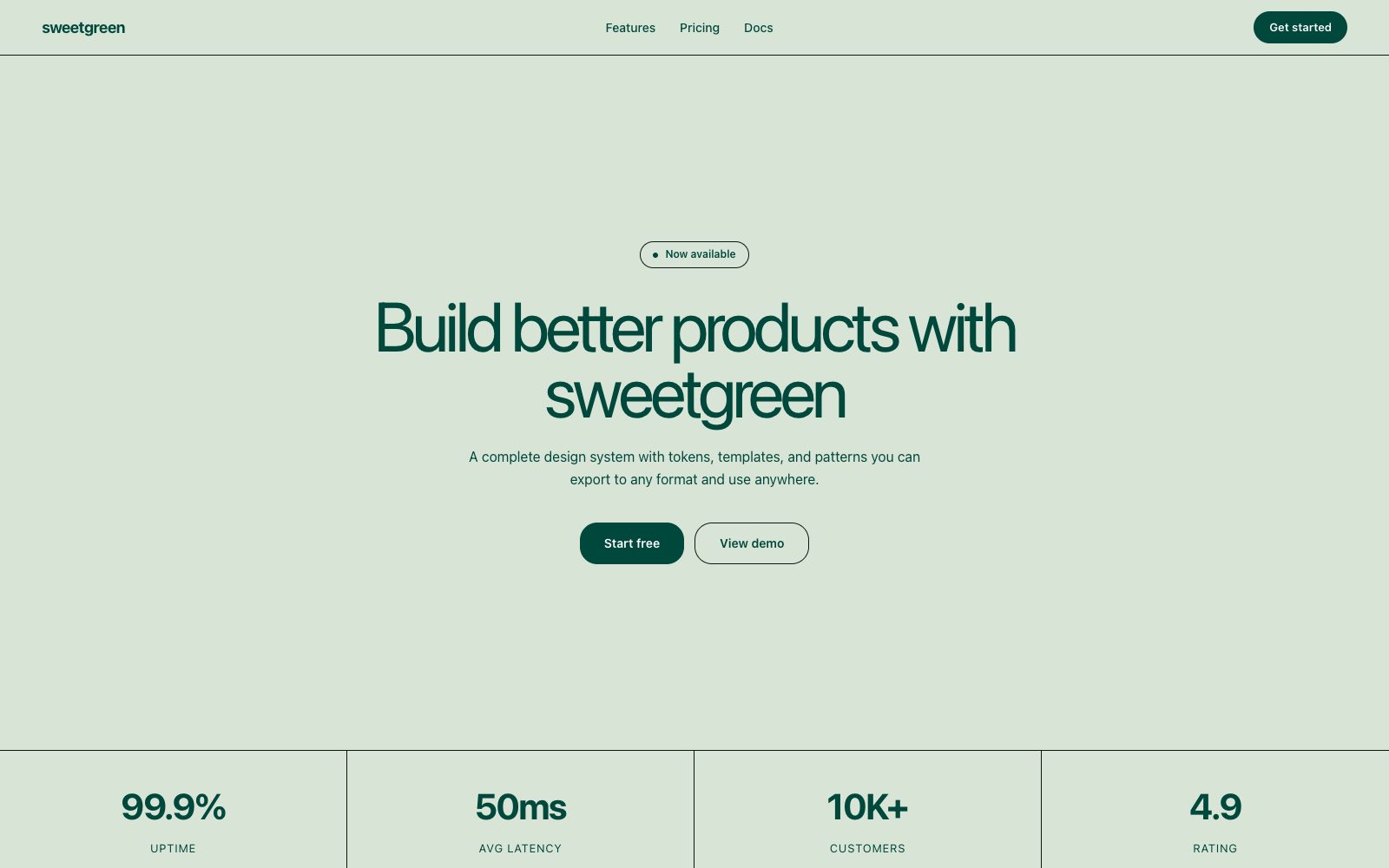 sweetgreen website with forest green and cream canvas